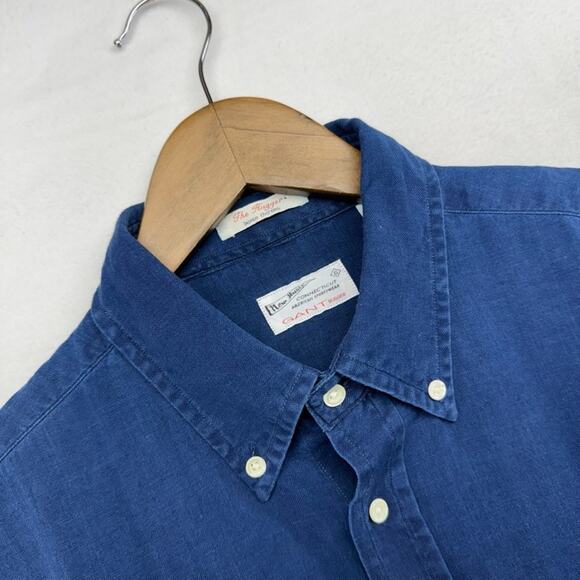 Gant Oxford Shirt Men's Medium Blue Indigo The Hugger New Haven Retro Preppy - Picture 1 of 12